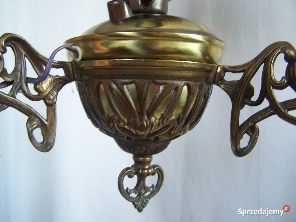 Lampa wisząca naftowiec szkło mleczne mosiądz