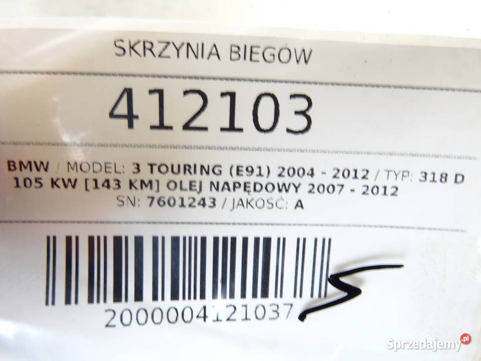 SKRZYNIA BIEGÓW BMW E91 6HP21 20 143 0412 podkarpackie