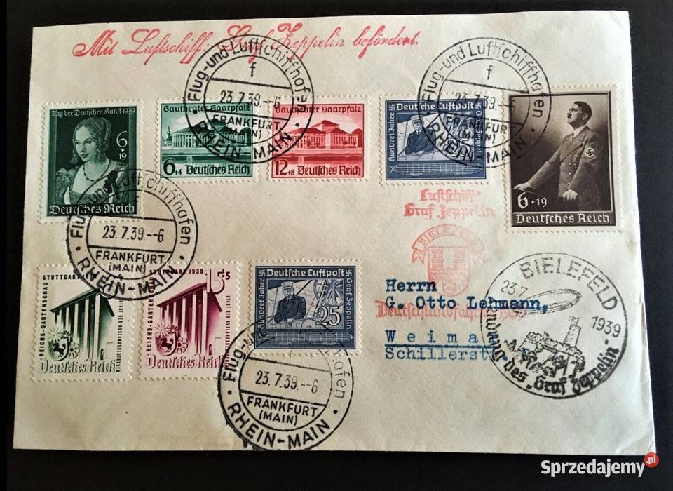 TRZECIA RZESZA 1939 ZEPPELIN BIELEFELD WYSYŁKA Człuchów