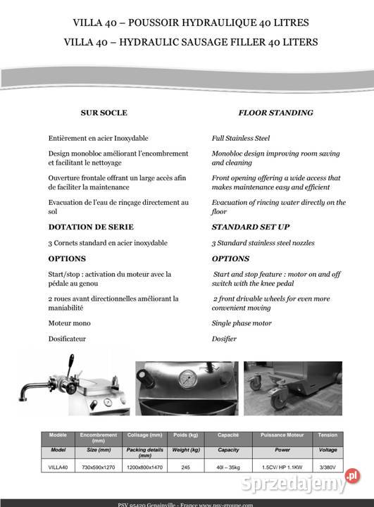 Nadziewarka hydrauliczna 40l Dobieszowice sprzedam