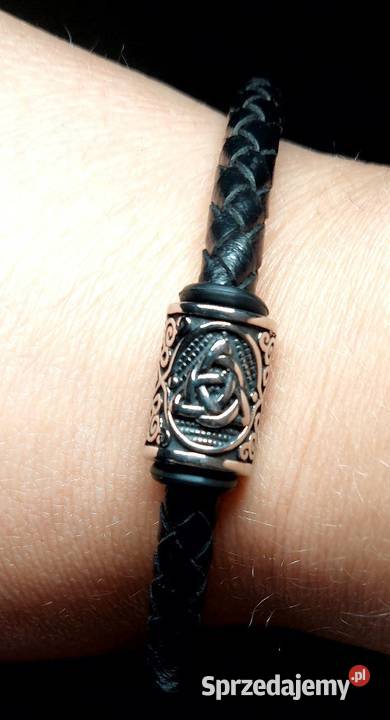 BRANSOLETKA RUNA TRIQUETRA STAL 316L SKÓRA NA Katowice