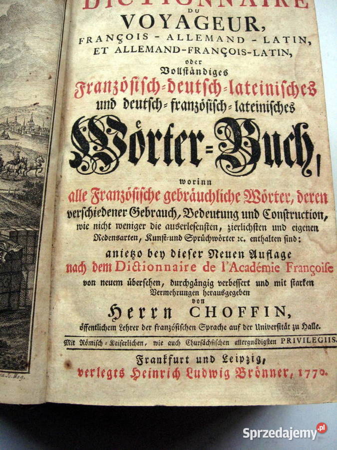 XVIII w Słownik Francuzko Niemiecki oprawa Skóra Antykwariat