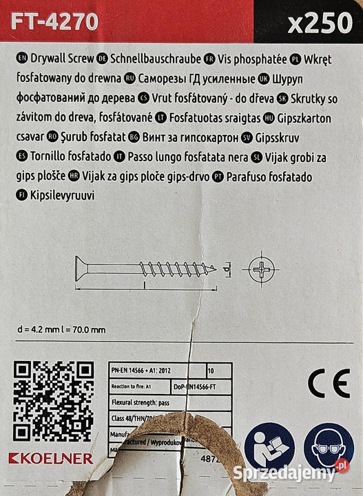 Wkręty do płyt karton gips GK drewno 42x70 mm Pozostałe Legnica