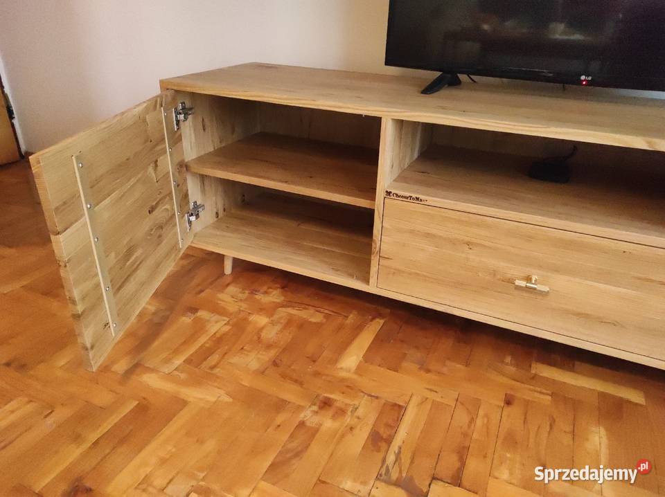 Nowoczesna szafka RTV drewno dąb komoda lamele