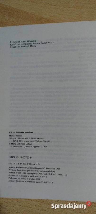 Chłopcy z placu broni Ferenc Molnar Książki i Podręczniki