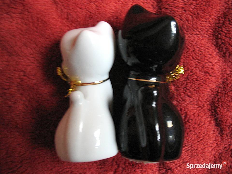 Kot para biel i czerń figurka porcelana 7 i 6 x Siedlce