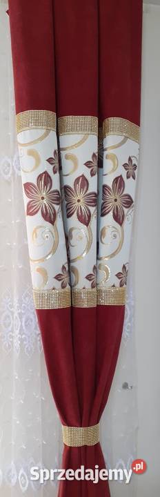 Zasłony pluszowe bordowo złoty kwiat Mława
