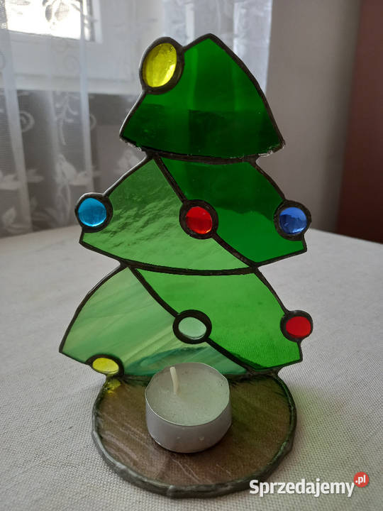 Witraż w kształcie choinki ozdoba świąteczna lubelskie Tomaszów Lubelski