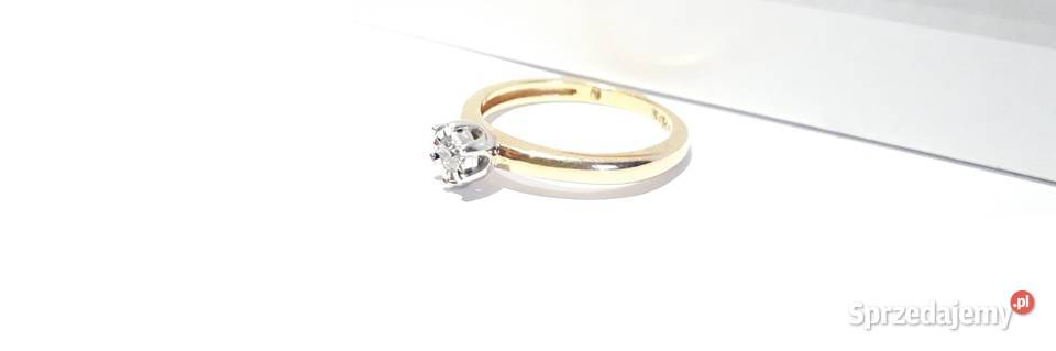 Złoty pierścionek zaręczynowy 585 diament 009ct Łączki