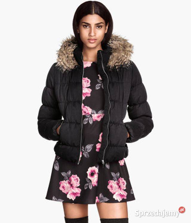 czarna watowana pikowana puchowa kurtka hm Toruń