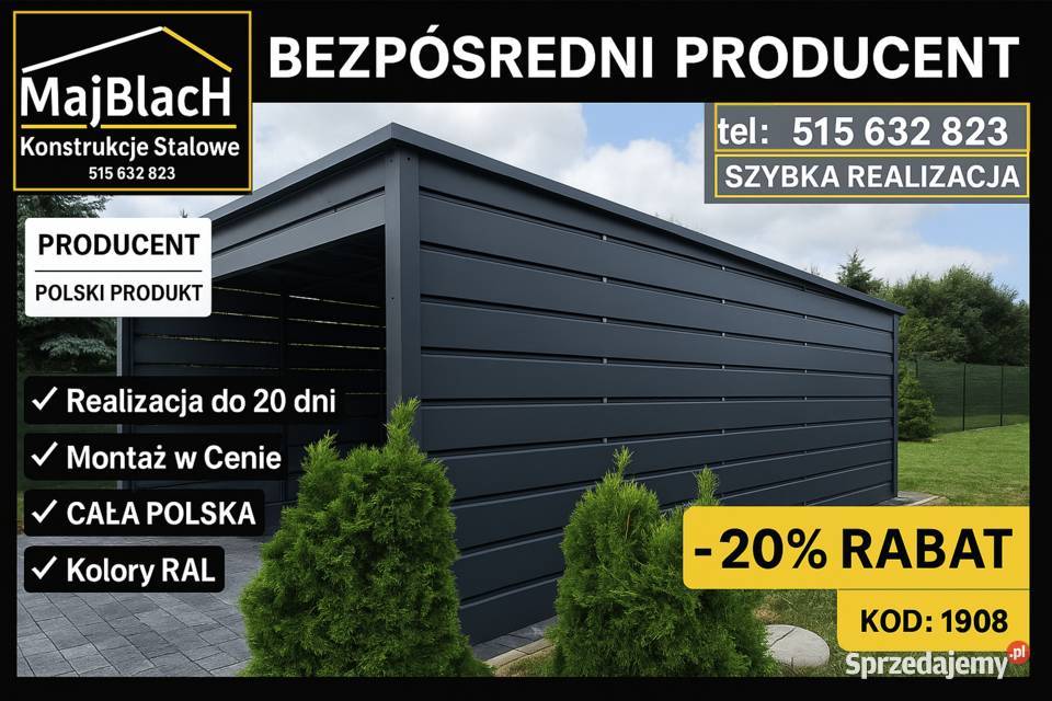 Jednospadowy Garaż Blaszany Altana na Samochód Elbląg