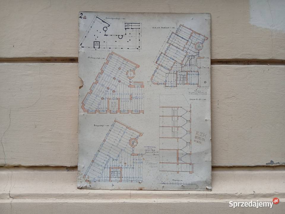 Stary projekt architektoniczny budynku niemiecki Warszawa