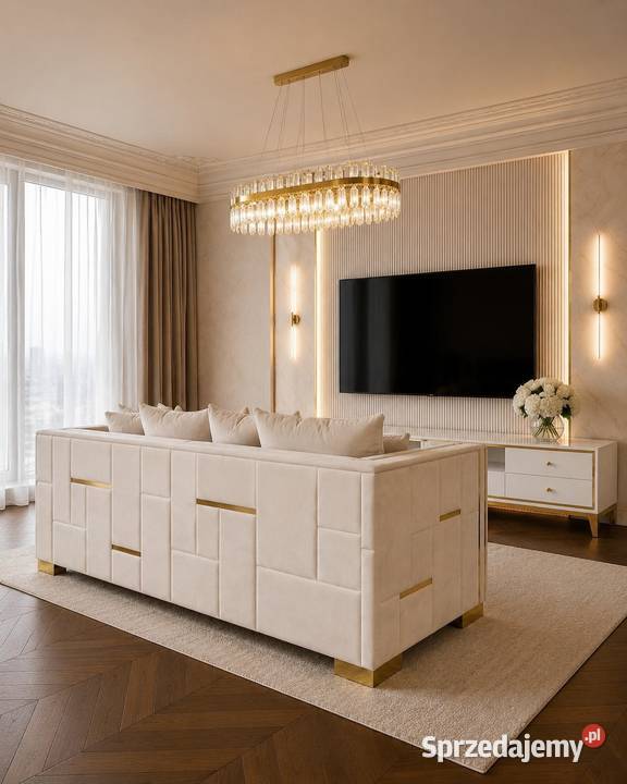 Designerska sofa glamour ze złotymi nogami 105cm Sofy i kanapy Warszawa