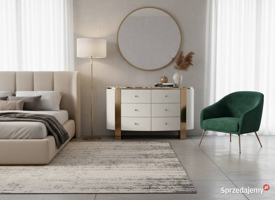 Komoda biała na złotych nogach z kamiennym Golkowice