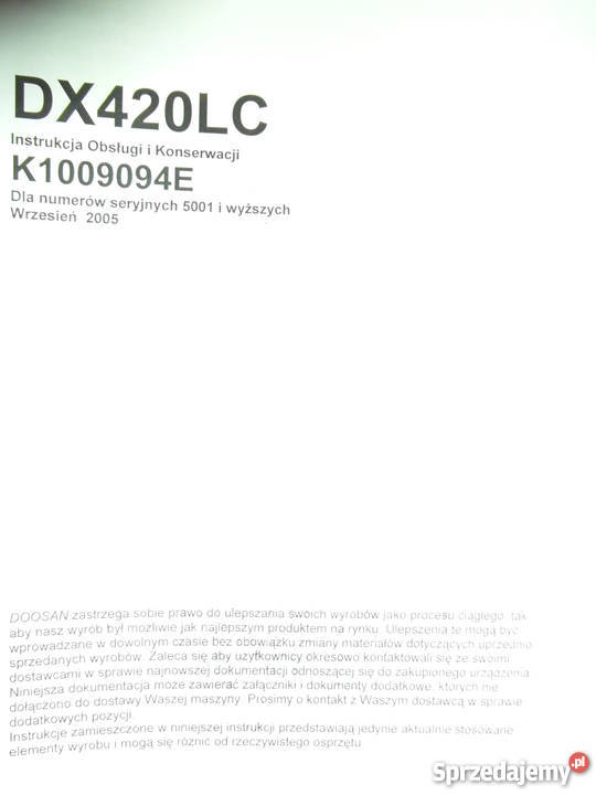 dtr instrukcja obsługi koparka dx420lc i inne Szczecin