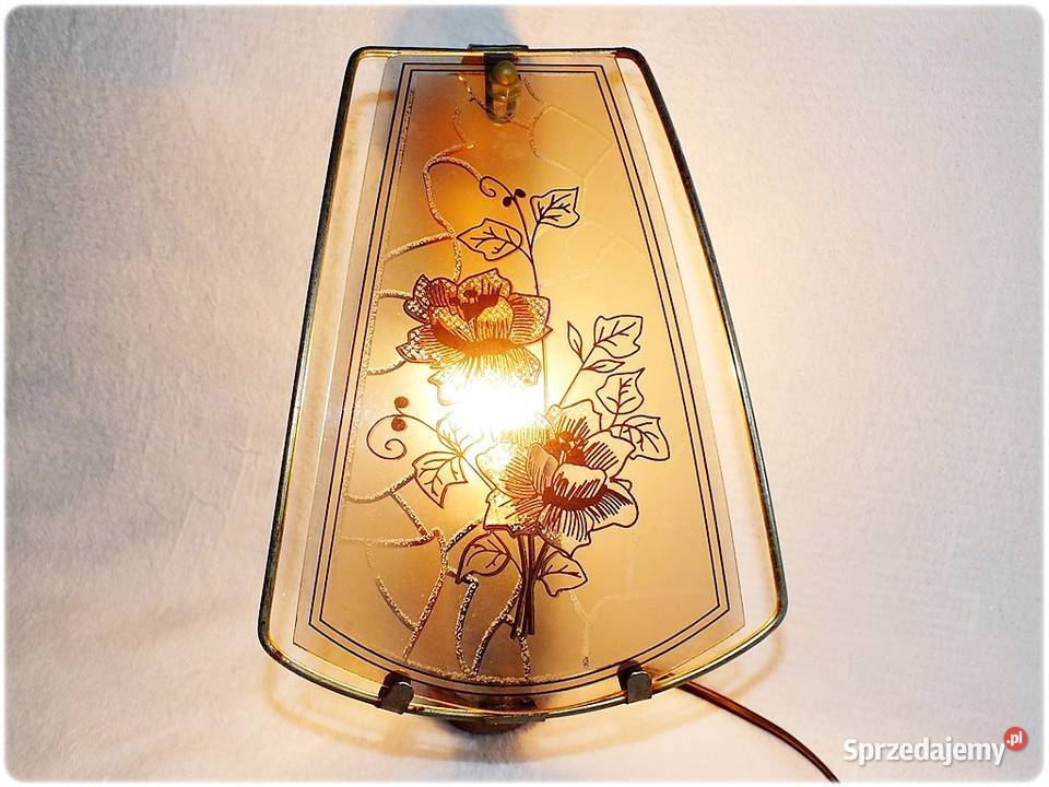 Stara Lampa ścienna Kinkiet drewniany z witrażem Żary