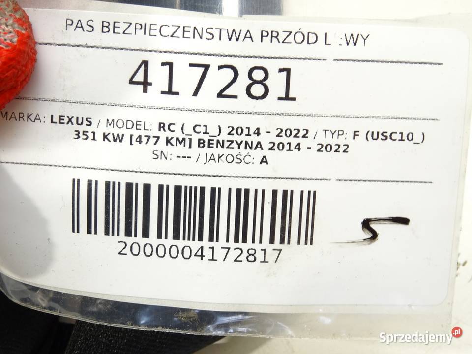 PAS BEZPIECZEŃSTWA PRZÓD LEWY LEXUS RC LEWA