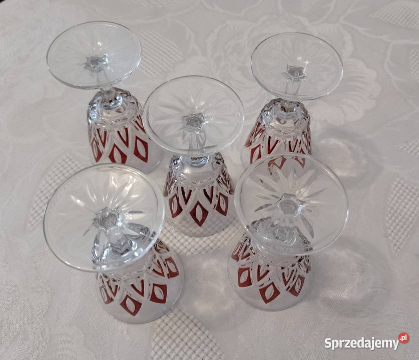 KIELISZKI zestaw 5 sztuk szkło szlifowane Porcelana i szkło wielkopolskie Oborniki