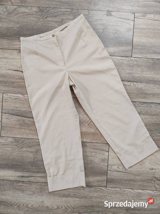 Beżowe rybaczki Szerokie w kratę Krata Vintage brązowy/beżowy