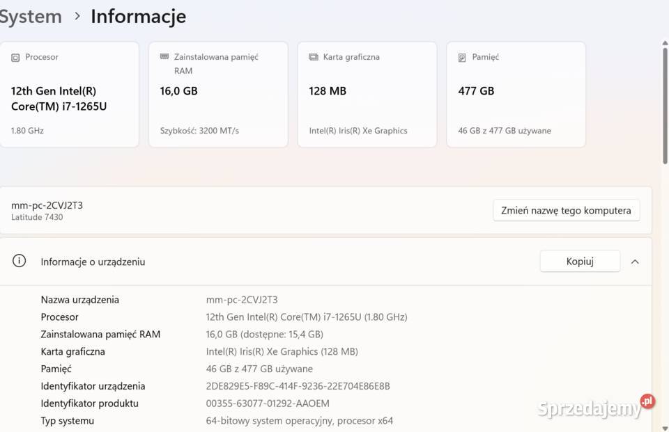Latitude 7430 14 12gen i71265U 16G RAM 512GB Win Warszawa