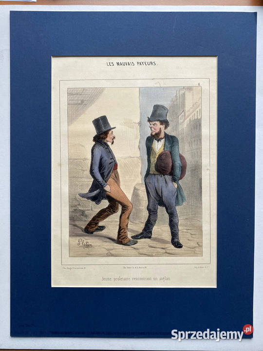 Oryginalna Litografia XIX w Les Mauvais Payeurs Warszawa
