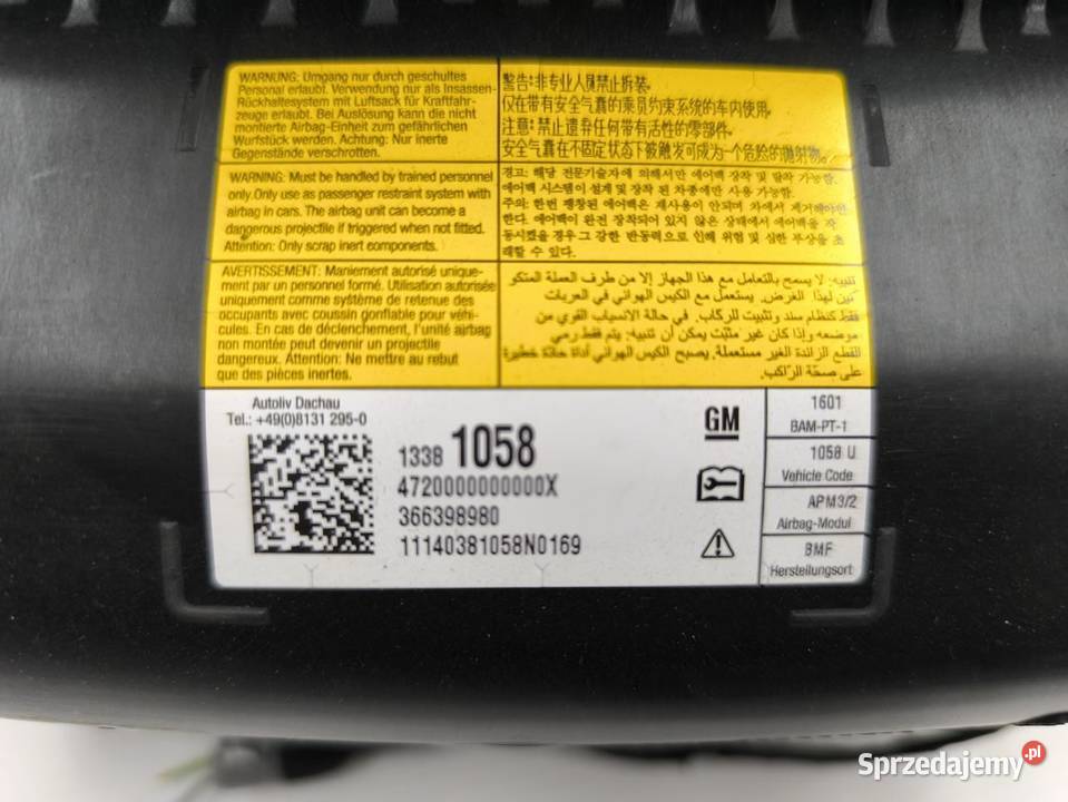 PODUSZKA PASAŻERA OPEL ZAFIRA C 20 CDTI 13381058 osobowe