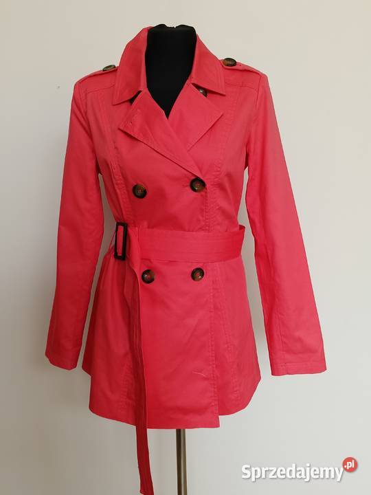 Damski Trencz Różowy z Paskiem Dwurzędowy Rozmiar 38(M) Gdynia