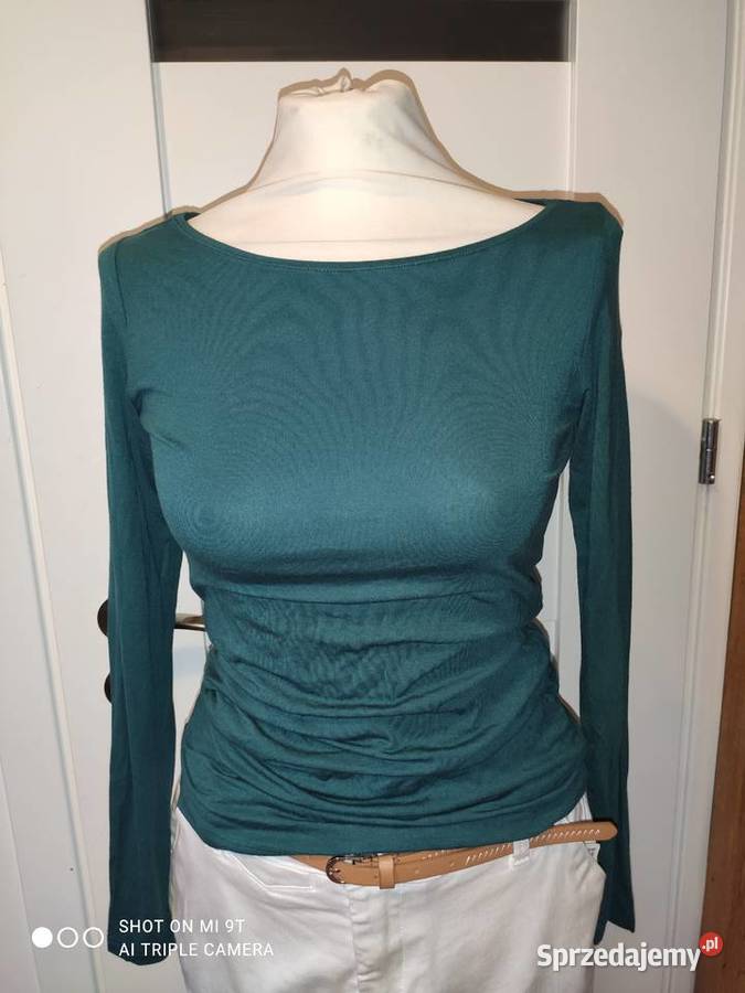 Nowa wiskozowa bluzka zielona dekolt łódkowaty długi Warszawa