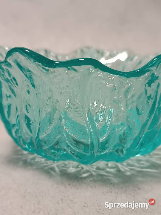Turkusowa Szklana Cukiernica Cukierniczka Dobrzany