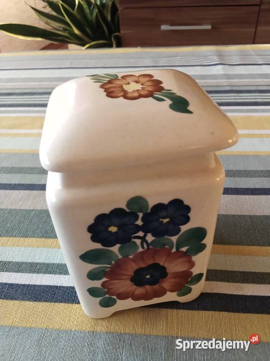 Prl pojemnik fajans Włocławek hand painted Łódź