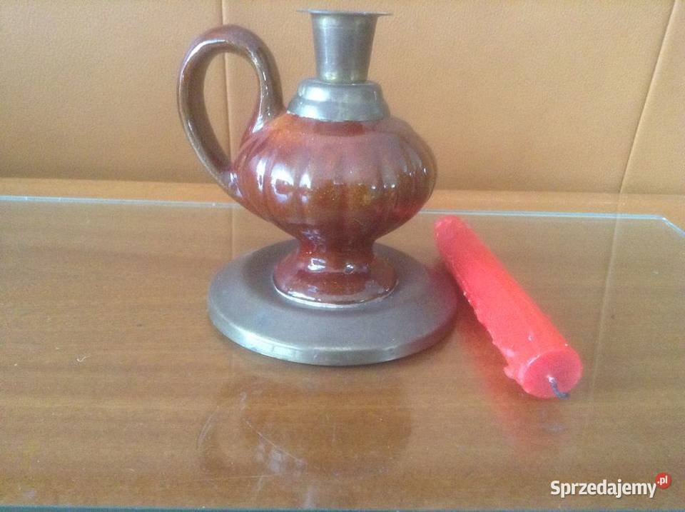 Stary kaganekświecznik ceramiczny z metalowymi Opole sprzedam
