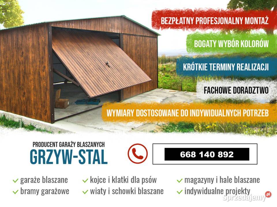 Ładny Garaż Blaszany Złoty Dąb ORZECH Garaże