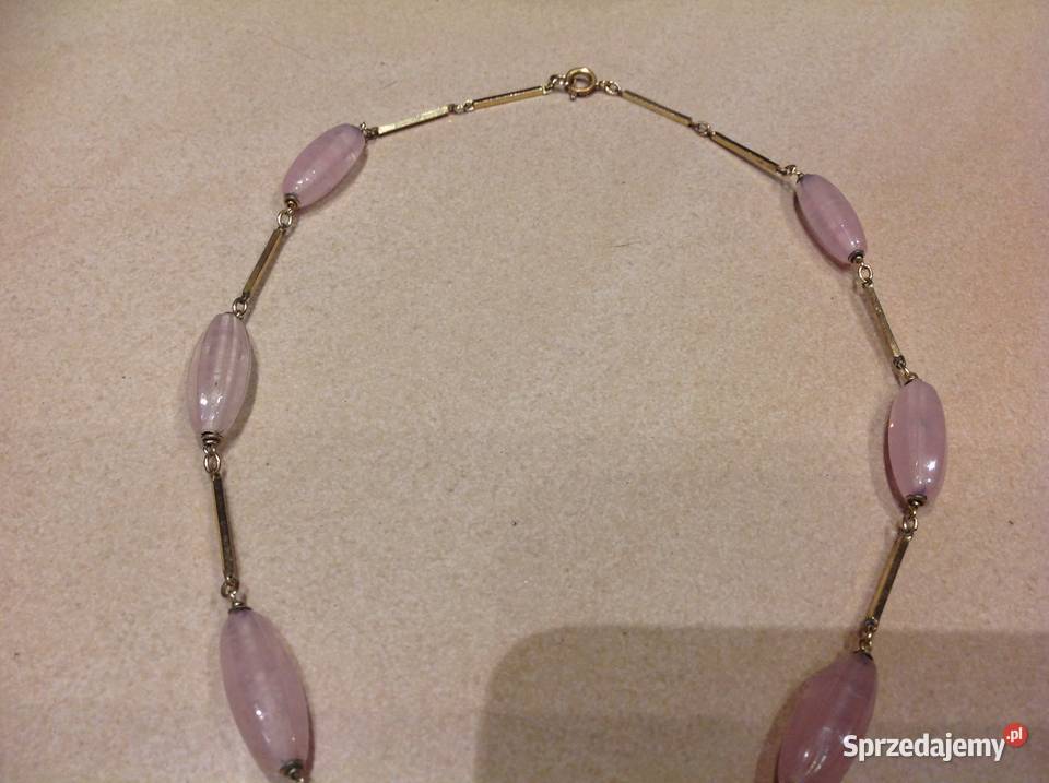 Vintage Naszyjnik Pozłacany Damski Różowy Kwarc