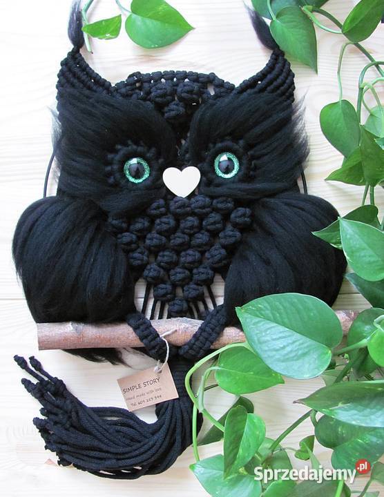 Czarna sowa puchacz makrama sowa pleciona boho dolnośląskie Wrocław