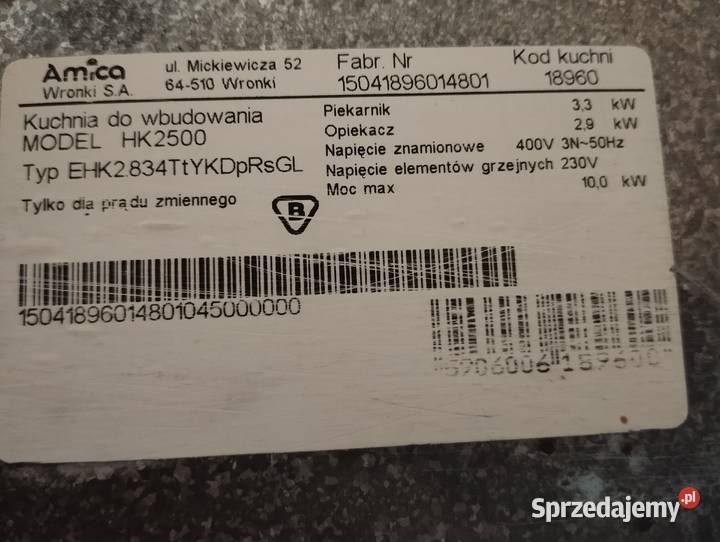 Piekarnik Amica płyta ceramiczna Scott Ceran Wisła