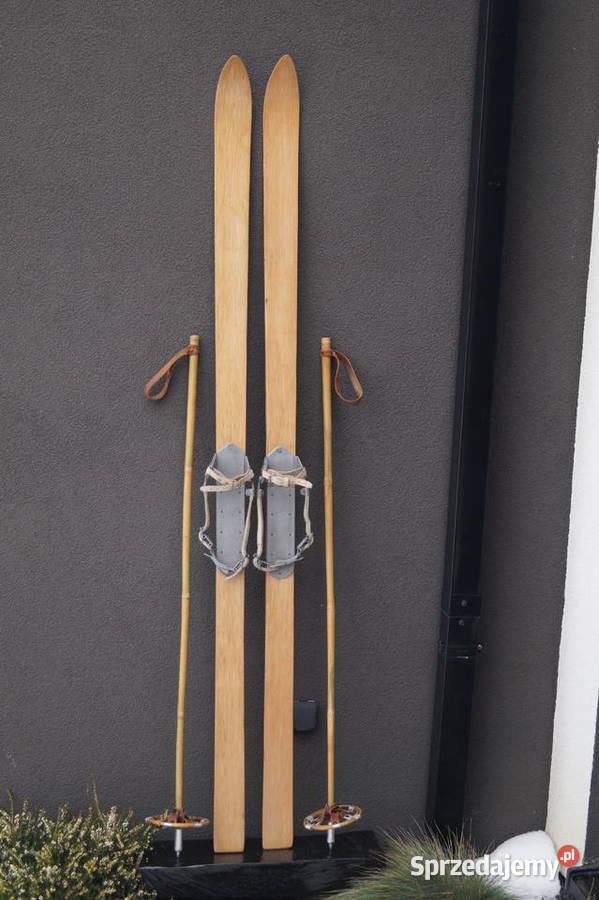 Stare narty jesionowo hikorowe 190 kijki Antyki