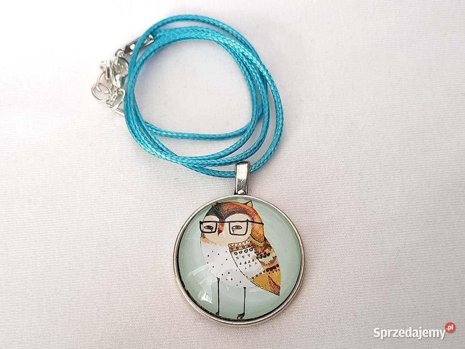 Wisiorek grafika pod szkłem miętowa sowa Łódź