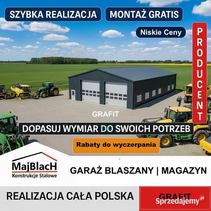 Grafitowy Garaż Blaszany Dwuspadowy Duża Hala kujawsko-pomorskie sprzedam