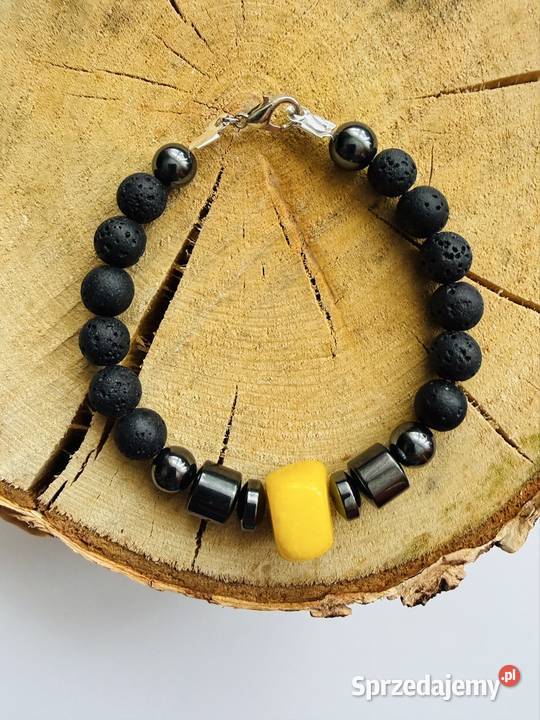 Bransoletka z kamienia onyksu hematytu i Łomża