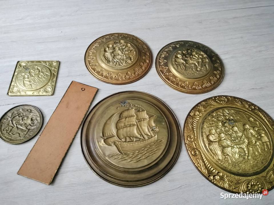 Talerze ozdobne miedziane metalowe miedzioryt Choszczno