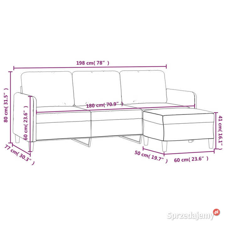 3osobowa sofa z podnóżkiem czarna 180 aksamit Meble mazowieckie