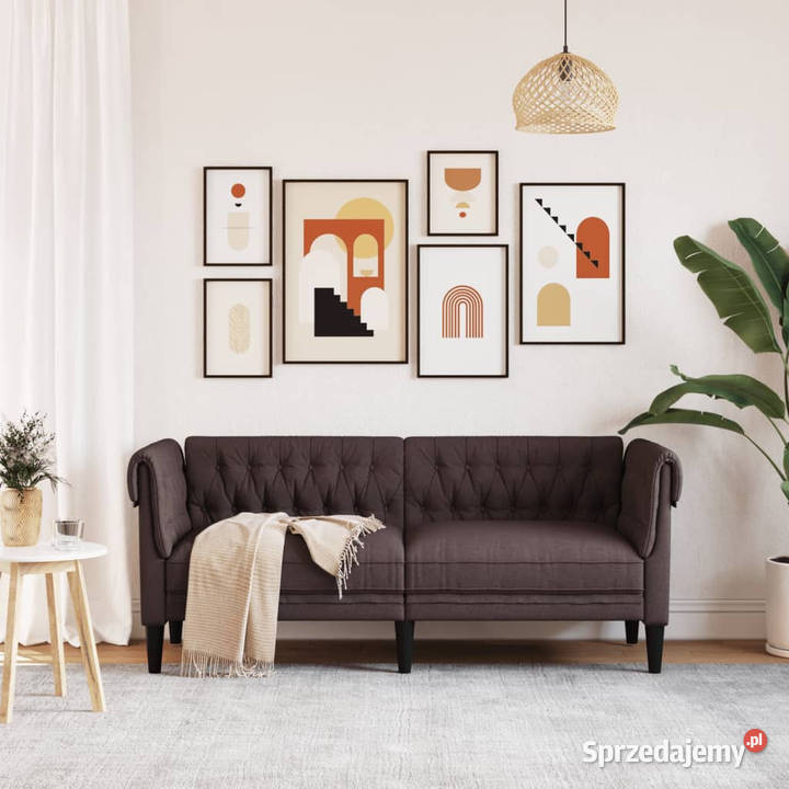 Sofa Chesterfield dwuosobowa ciemnobrązowa obita Warszawa