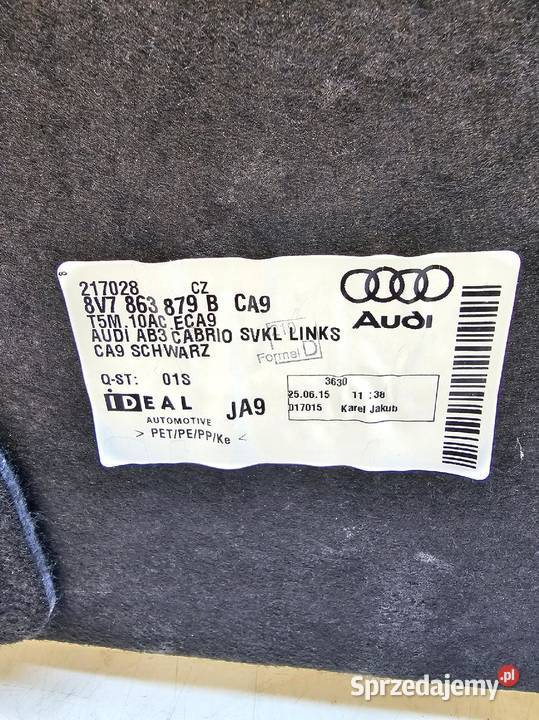 BOCZEK TAPICERKA BAGAŻNIKA LEWY TYŁ AUDI A3 8V