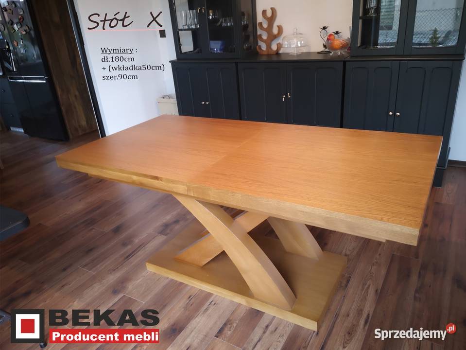 Stół X Drewniany Dąb Naturalna okleina Bekas Sosnowiec