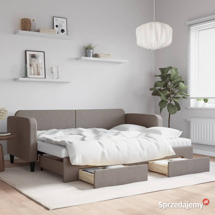 Sofa rozsuwana z szufladami taupe tkanina 80x200 Warszawa sprzedam
