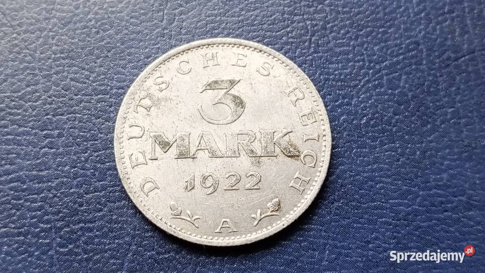 Stare monety 3 marki 1922 Niemcy Lesko sprzedam