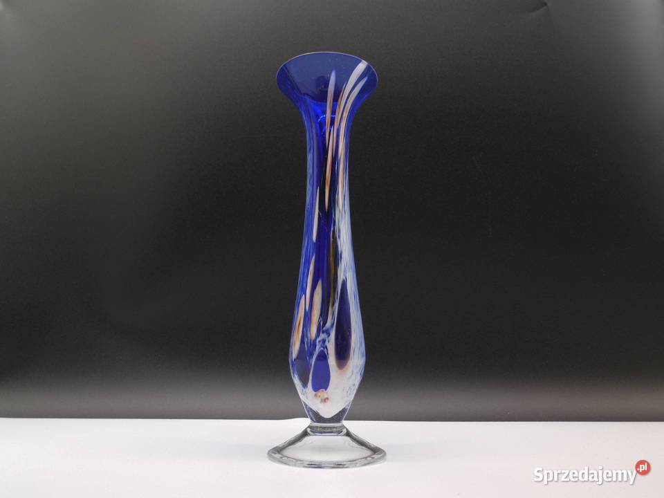 Artystyczny Wazon Szklany Kobaltowy Vintage Styl Raszków