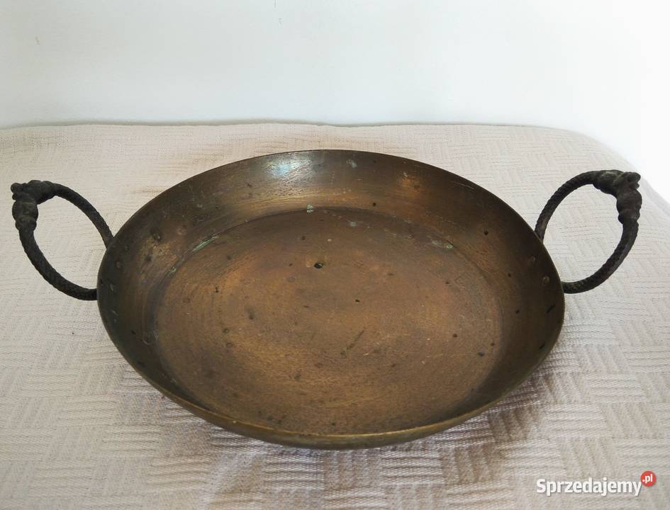Stara mosiężna miedziana patera z dekoracyjnymi Gdańsk
