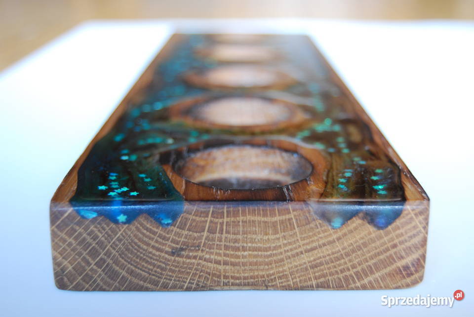 świecznik drewno żywica tealight rękodzieło Myślenice