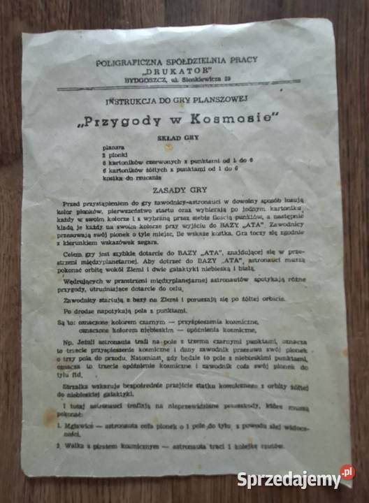 Przygody w kosmosie gra planszowa z czasów PRLu Zielona Góra